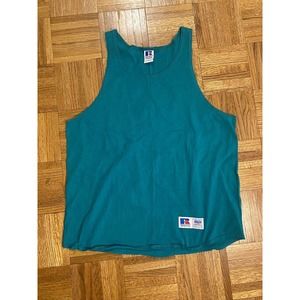 Vintage Russell Athletic Made In USA Tank Top Shirt Green Mens Large Blue